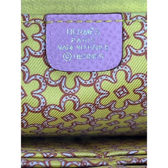 Hermès Silk-In Long Zip Wallet Rose Sakura Epsom Leather Yellow Silk - Picture 2 of 14
